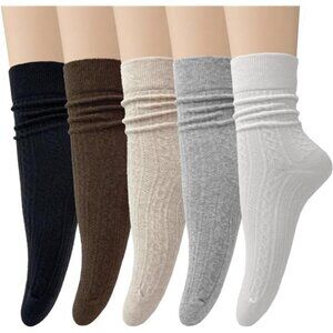 5 Pairs Cotton Socks for Women Casual Comfy Crew Sock Stretchy Calf